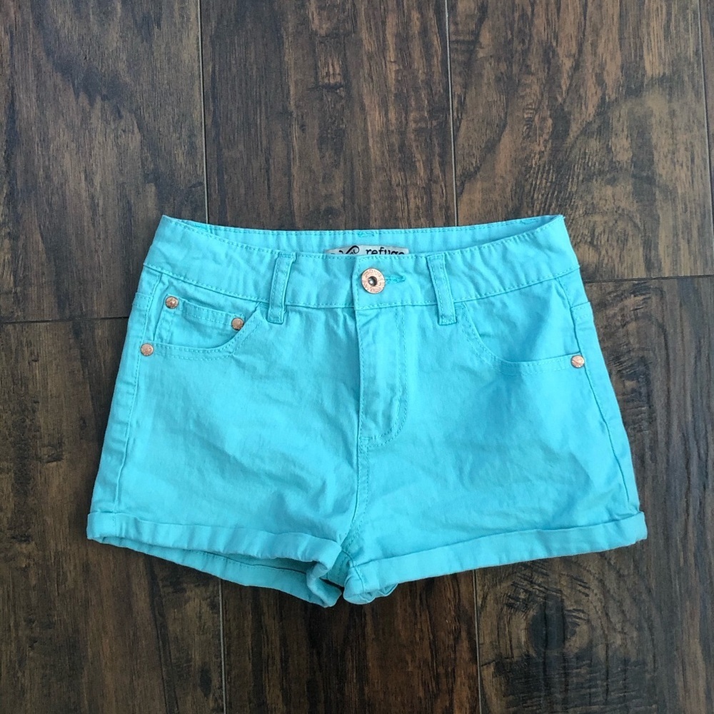 Refuge High Waist Teal Roll-Up Shorts